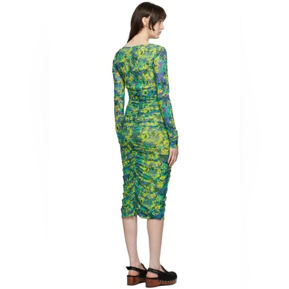 NWT Ganni | Sulphur Spring Stretch Recycled Nylon Mesh Midi Dress 34 2 - Picture 2 of 10
